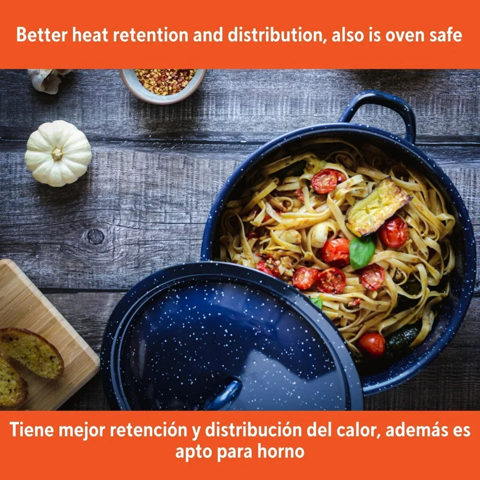 Enamel Stock Pot with Double Handles Oven Safe Durable Steel Soup Stews Cooking Pot Efficient Heat Distribution