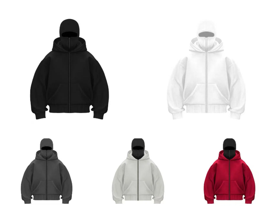 2025 Men Balaclava Y2K Gothic Harajuku Winter New Item Double Hooded Sweatshirt Autumn Men's Hooded Mask Zipper Sportswear Women