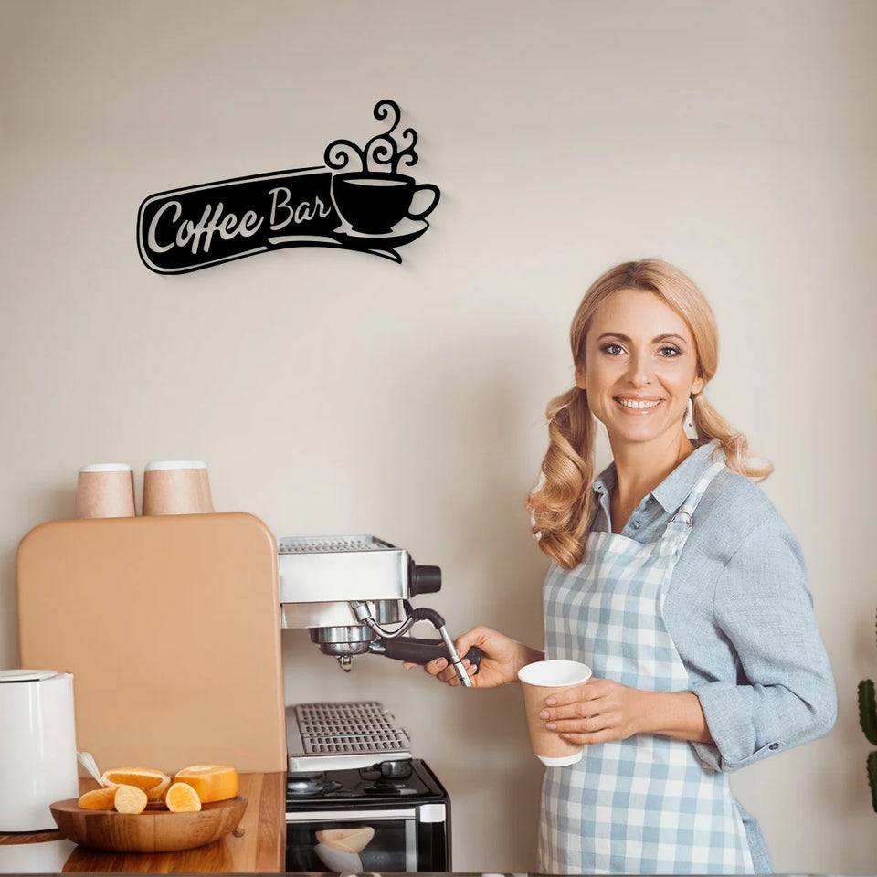 Home Coffee Cup Wall Decor, Iron Metal Coffee Silhouette Signs Wall Art for Coffee Bar Shop Wall Hanging Plaque Décor