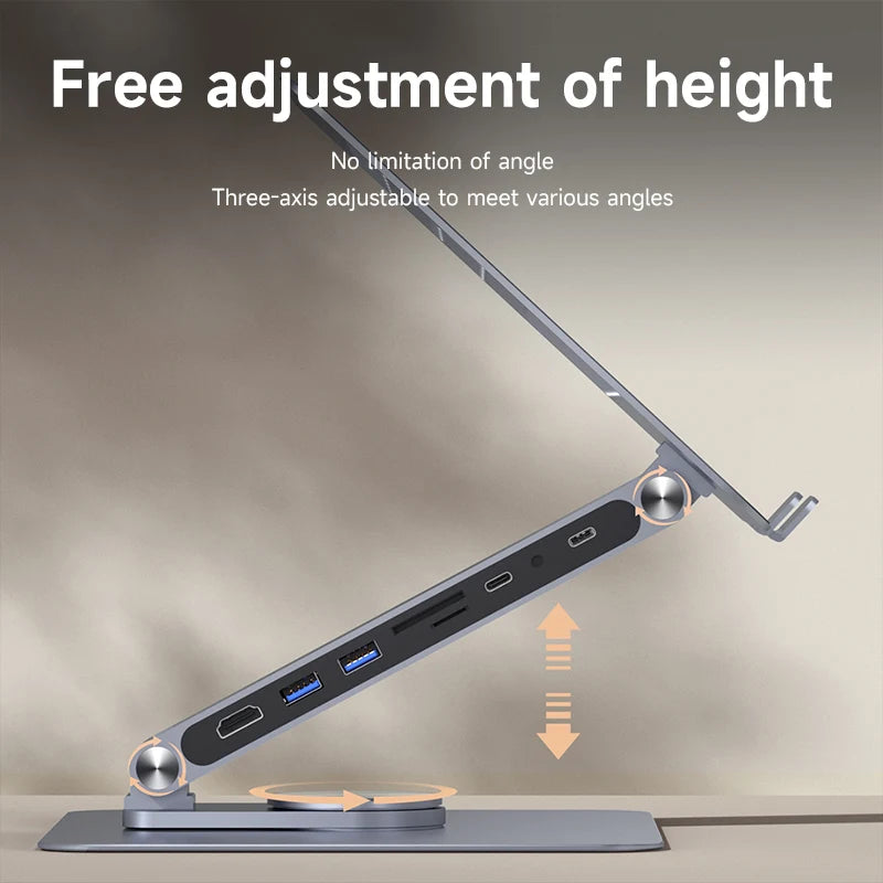 Hagibis Adjustable Aluminum Laptop Stand for Desk with USB C Dock Ergonomic Laptop Riser USB C Hub For Macbook Windows Notebook