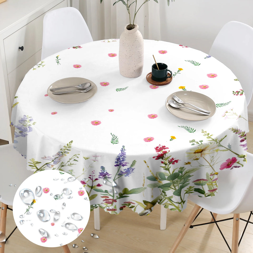 1 Piece, Floral Print Tablecloth + 4 Self-Adhesive Stickers, Embossed Edges, Suitable for Home Kitchen, Living Room Dining Table, Balcony Coffee Table, Holiday Party Tabletop Decoration Tablecloth, Outdoor Picnic Courtyard De