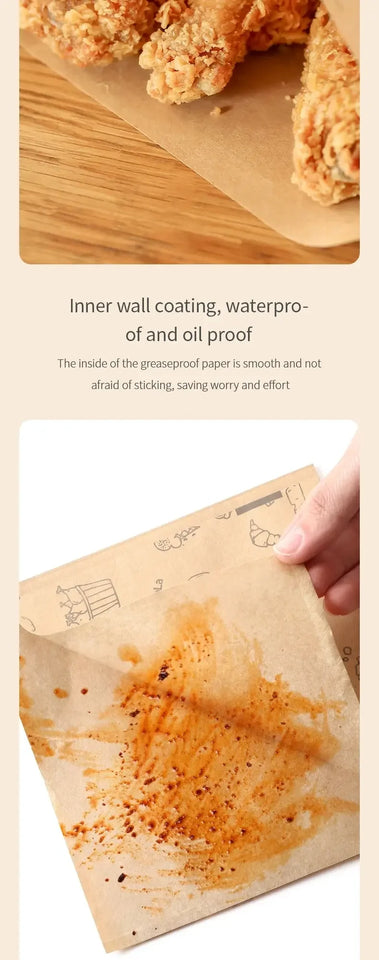 50PCS Greaseproof Paper Bag, Kraft Paper Bag, Food Packaging Bag, Disposable Packaging Baking Paper Kitchen Accessories