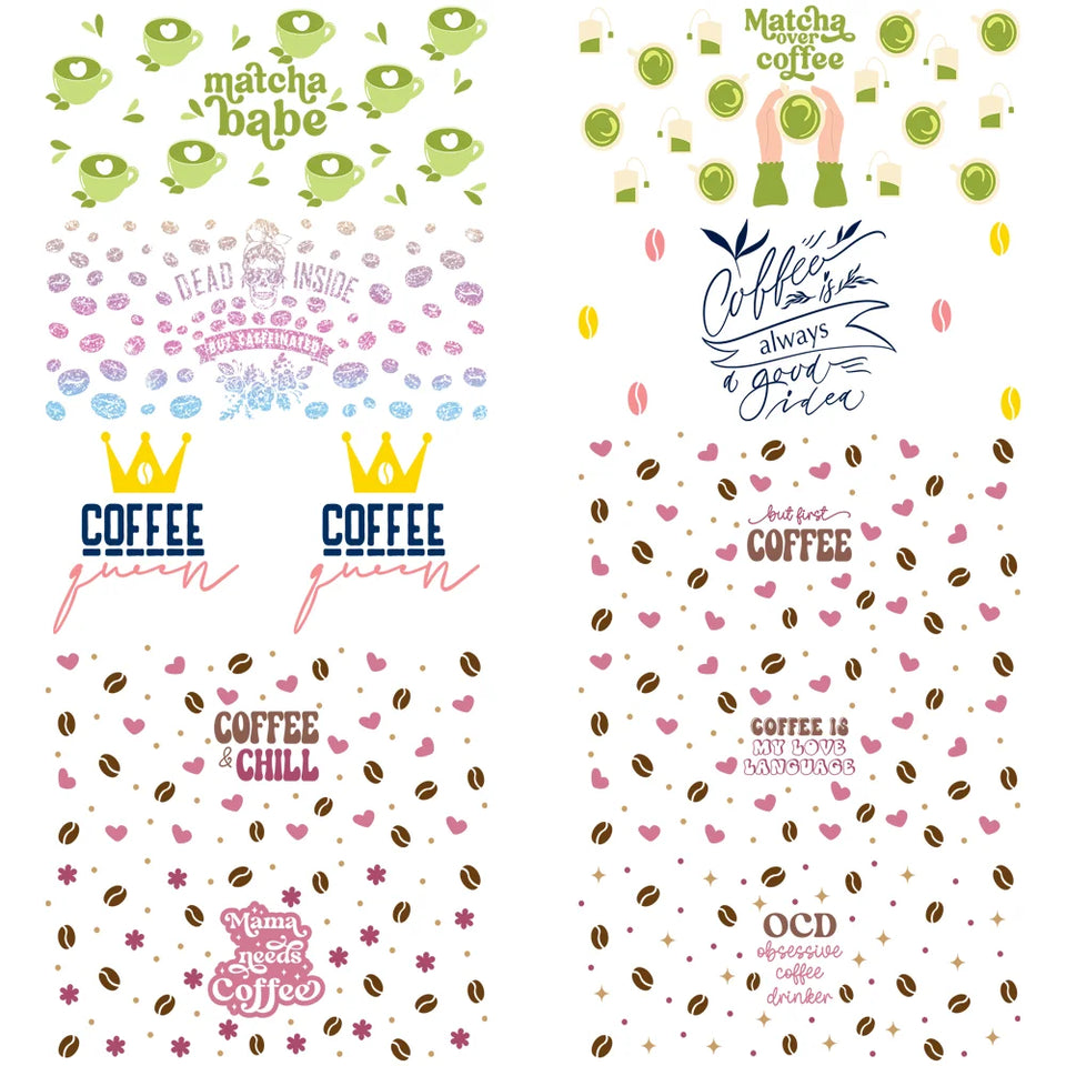 Coffee vibe Series easy peel waterproof DIY decoration decals 3D transfers uvdtf crystal sticker 16oz uv dtf cup wraps