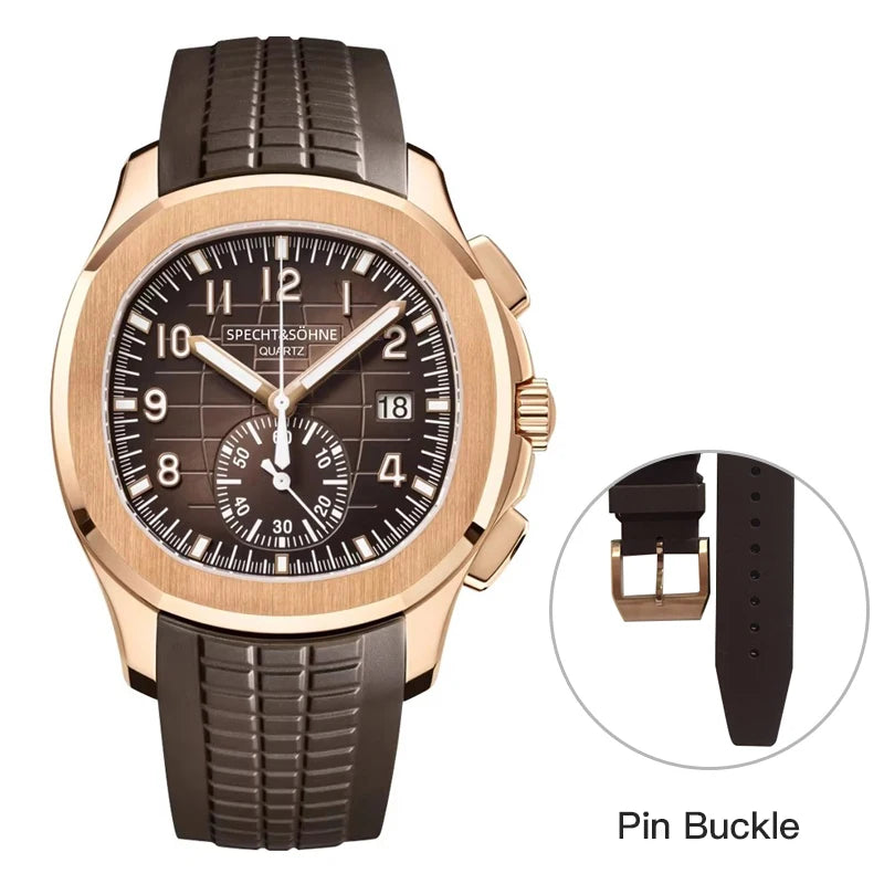 New Arrivals Specht&Sohne Brand Men Quartz Watches 40MM Rose Gold Stainless Steel  Male Functional 5167 Sports Wristwatch 5Bar