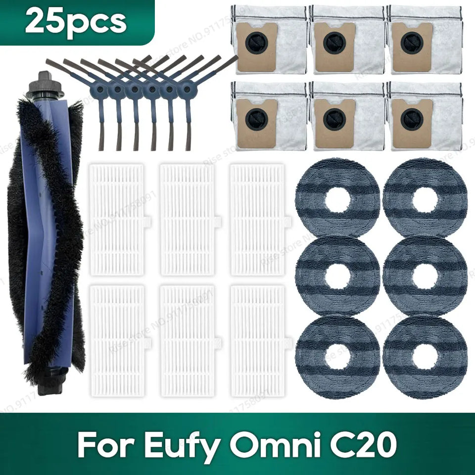 Compatible for Eufy Omni C20 Accessories Dust Bag Hepa Filter Roller Side Brush Mop Cloth Spare Parts