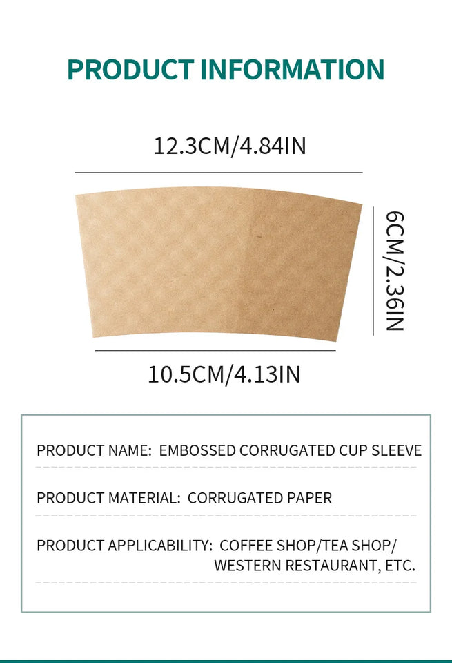 50/100pcs Kraft Paper Coffee Cup Sleeves Disposable Cup Cover Drinks Protective Cover Non-Slip  Heat Insulation Cardboard Holder