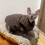 Winter Green Plaid Suit for Cats Thick Fleece Vest Warm Long Sleeves Undercoat for Hairless Cat Spring Sweatshirt for Sphynx