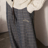 ELFSACK 2025 Winter New Arrivals Casual Loose Embroidered Plaid Long Pants For Woman
