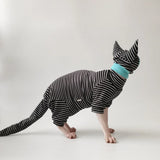Four Legged Striped Shirt Hat Tail Cover Suit for Sphynx Cat Spring Black Sweatshirt for Kittens Hairless Warm Autumn Costumes
