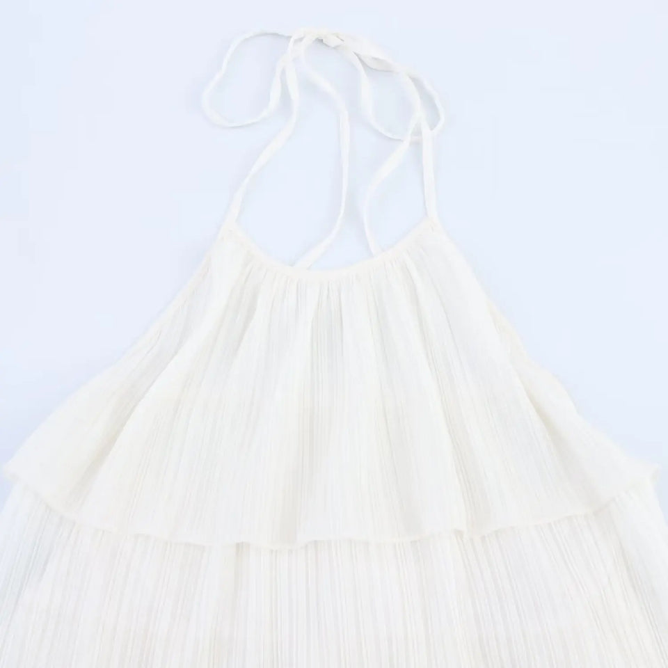HH Women's Summer New Popular Sweet Laminated Decorative Halter Neck Dress Female Classy Sexy Backless Mini Sleeveless Dress