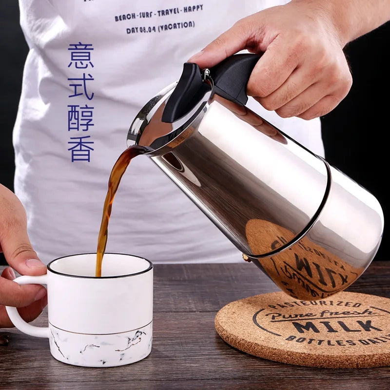 Stainless Steel Coffee Pot, Mocha, Espresso, Latte Percolator, Stove, Coffee Maker, Drink Tool, Cafetiere, Latte Stovetop