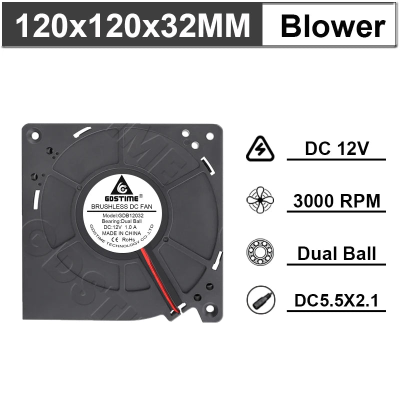 Gdstime 12032 Fan 24V 12V 5V 120MM Blower Fan 4PIN USB Radial Cooling Fan 120x32mm Turbo Blower Cooler Ball Small Fan PWM PC Fan