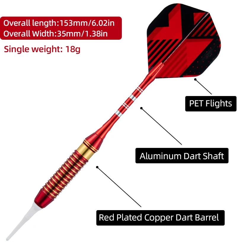 3 pcs 18g electroplated red copper darts soft-head dart box set suitable for electronic target plastic target