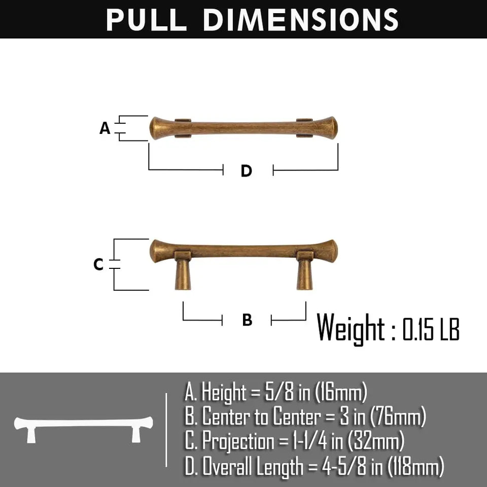 Goo-Ki Antique Brass Stainless Steel Cabinet Handles T Bar Knobs Modern Drawer Pulls for Kitchen Cabinet Hardware for Bedroom