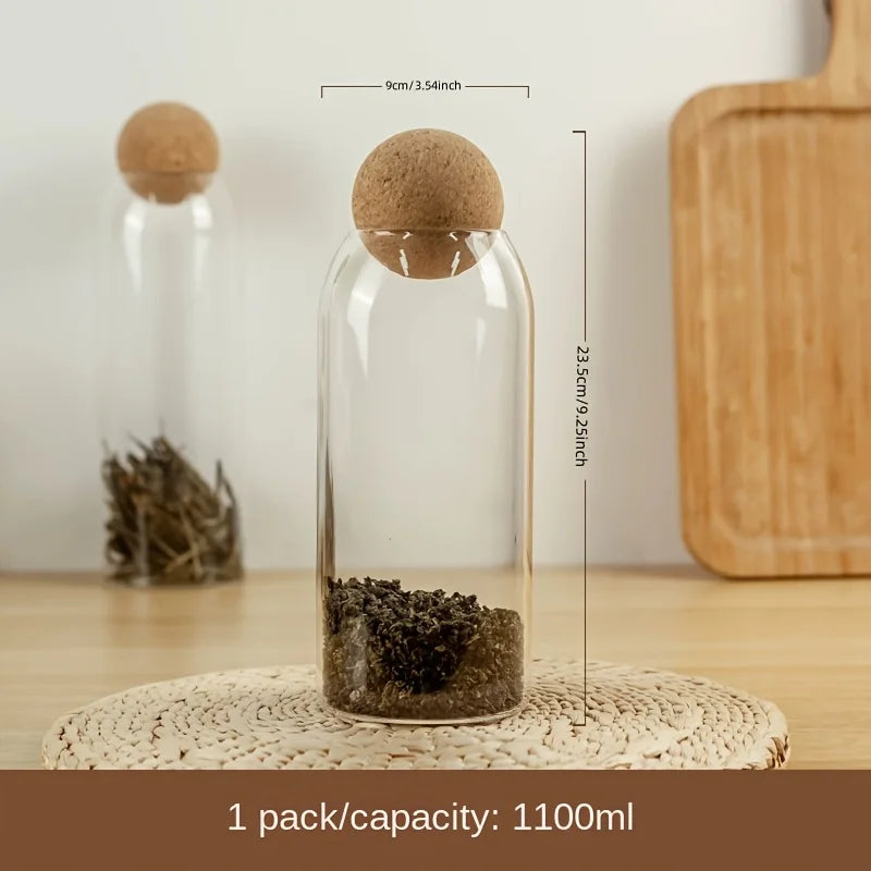 Four size spherical cork transparent glass sealed cans, suitable for storing coffee beans/tea leaves and kitchen storage