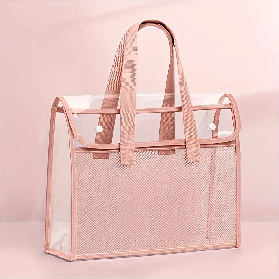 1 large capacity portable transparent waterproof handheld folder, expandable file storage bag, PVC self-adhesive file bag for of
