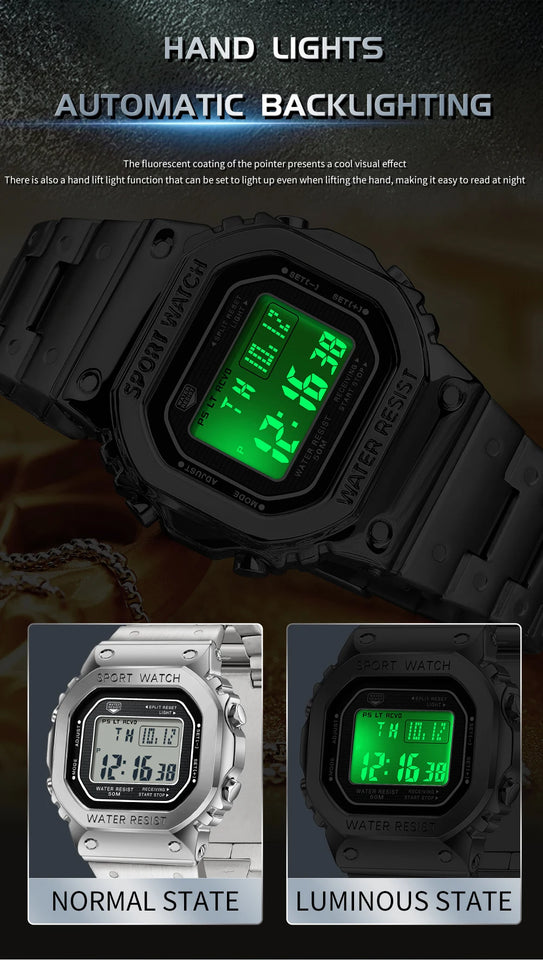SANDA 2162 Men's Electronic Digital Watch Countdown LED Electronic Night Light Sports Waterproof Men's Electronic Watch