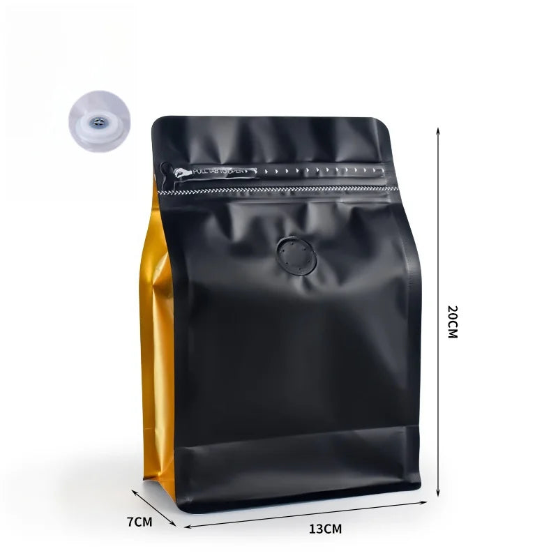 StoBag 50pcs 250g Coffee Beans Packaging Bag with Valve Aluminum Foil Heat Sealing for Powder Tea Nuts Storage Reusable Pouch