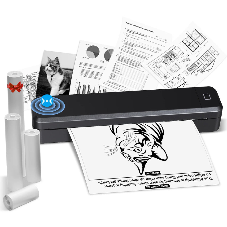 Portable Printer Thermal Printer Bluetooth-compatible A4 Inkless Document Printing Machine Paper Roll for Office Work Home