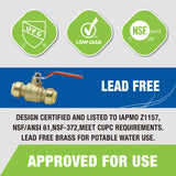 KING SMART 1/2" Push Fit 1/4 Turn Full Port Push Fit Ball Valve; for Hot and Cold Water System; 2Pcs/Case; 80514