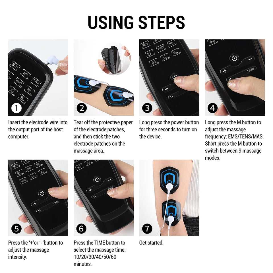 Electric Muscle Stimulator EMS & TENS Unit Pulse Massager for Back Neck Shoulder Knee Joints Full Body Relax 9 Modes 30 Gears
