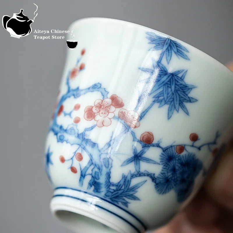 Kung Fu Tea Cup, Hand-painted,  Vintage Blue and White Tea Cup, Handmade Ceramic，High End Personal Tea Cup, Single Cup