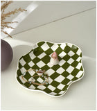 Ceramic Tray Checkerboard Jewelry Storage Plate Ring Earing Dessert Plate Home Decoration Retro Desk Organizer Kitchen Tableware