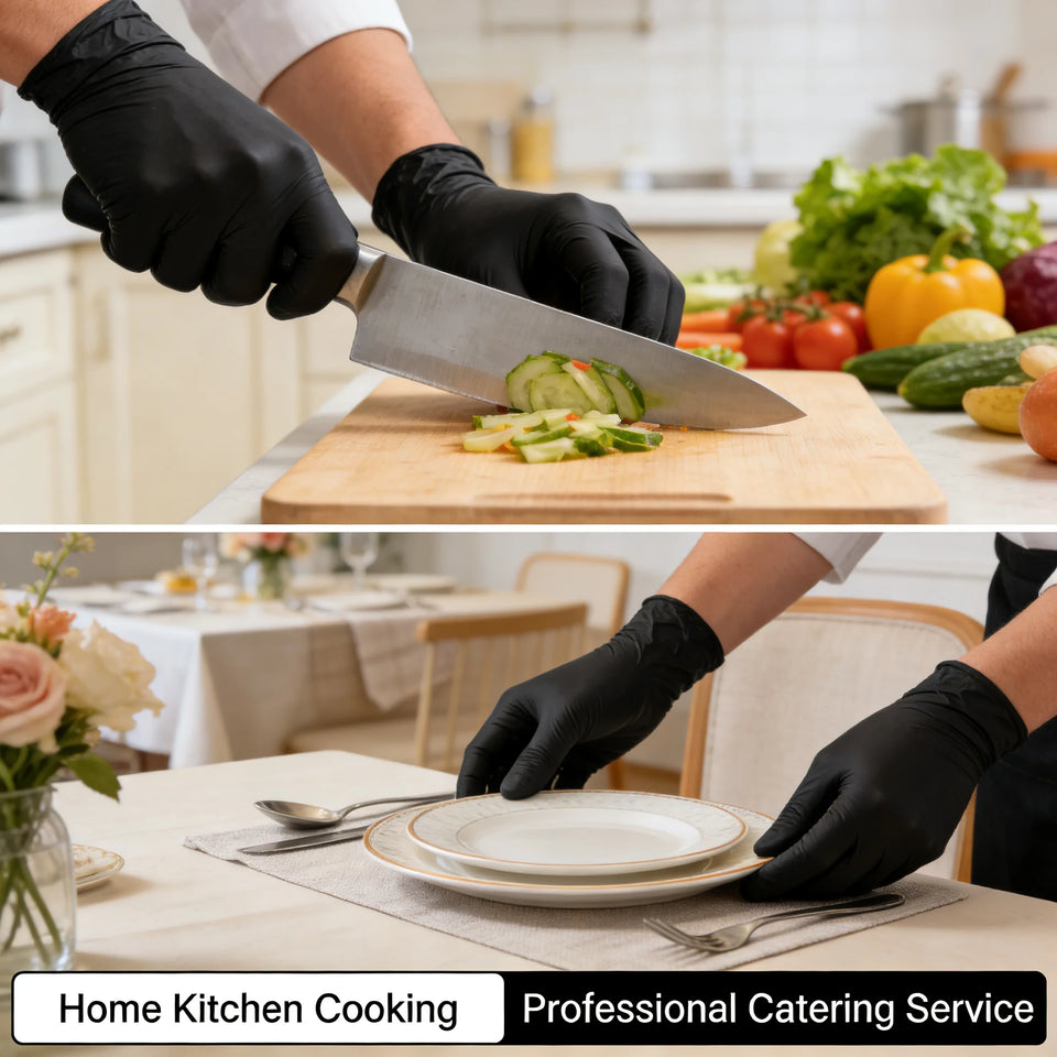 100pcs Disposable Black Nitrile Gloves Powder-Free Latex-Free Tear Resistant for Food Handling Kitchen Cooking Cleaning