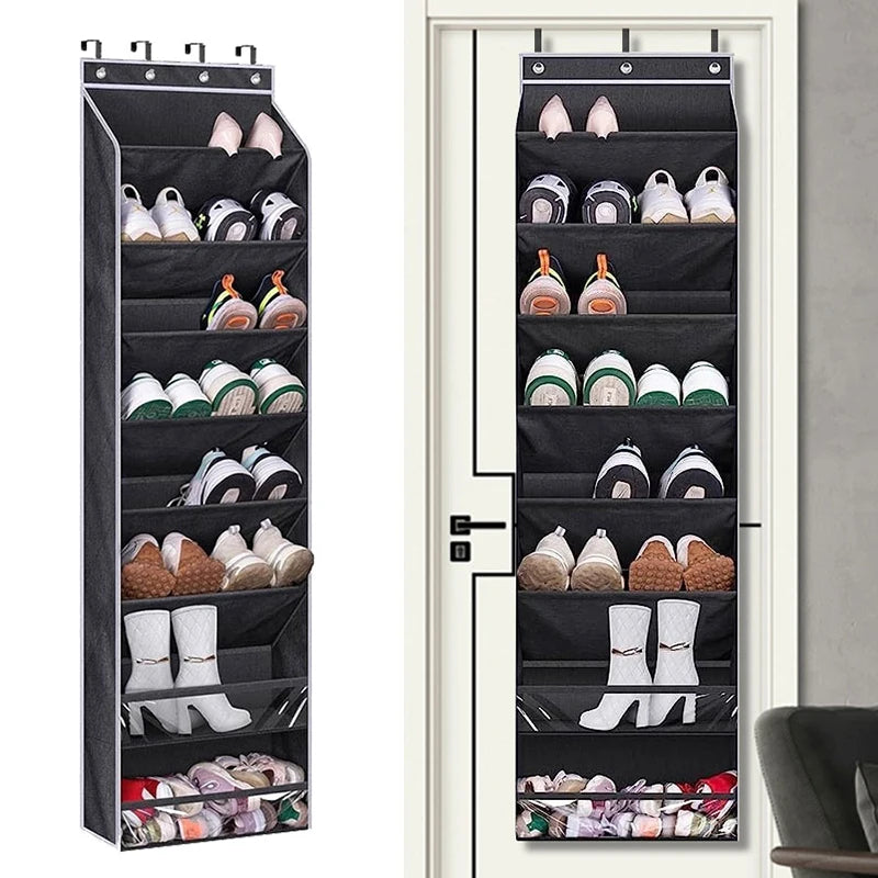 Multi-pockets Wall Storage Bag Large Over Door Hanging Shoe Organiser Behind Doors with 4 Metal Hooks Shoes Rack Storage Bags