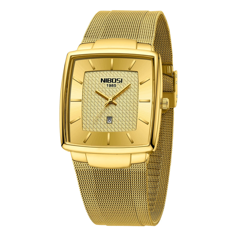 NIBOSI Mens Watches Top Brand Luxury Square Quartz Watch Men Slim Mesh Waterproof Sport Wristwatch Date Luminous Reloj Hombre