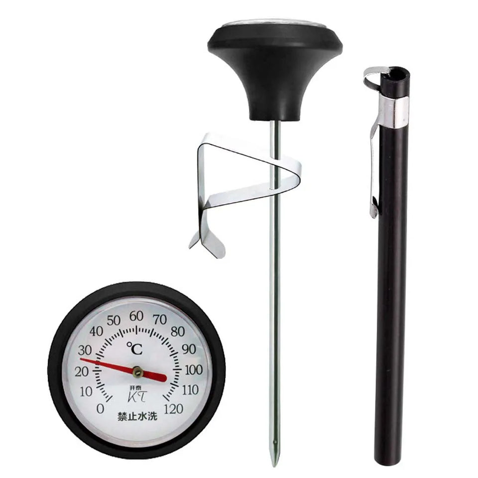Coffee Milk Thermometer 0-120°C | Stainless Steel Digital-Free Temperature Gauge with Clip for Espresso, Latte, Tea & Hot Drinks