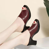 Waterproof New High-heeled Bright Leather Solid Color Casual Shoes Women Summer Platform Sandals Female Thick-heeled Slippers