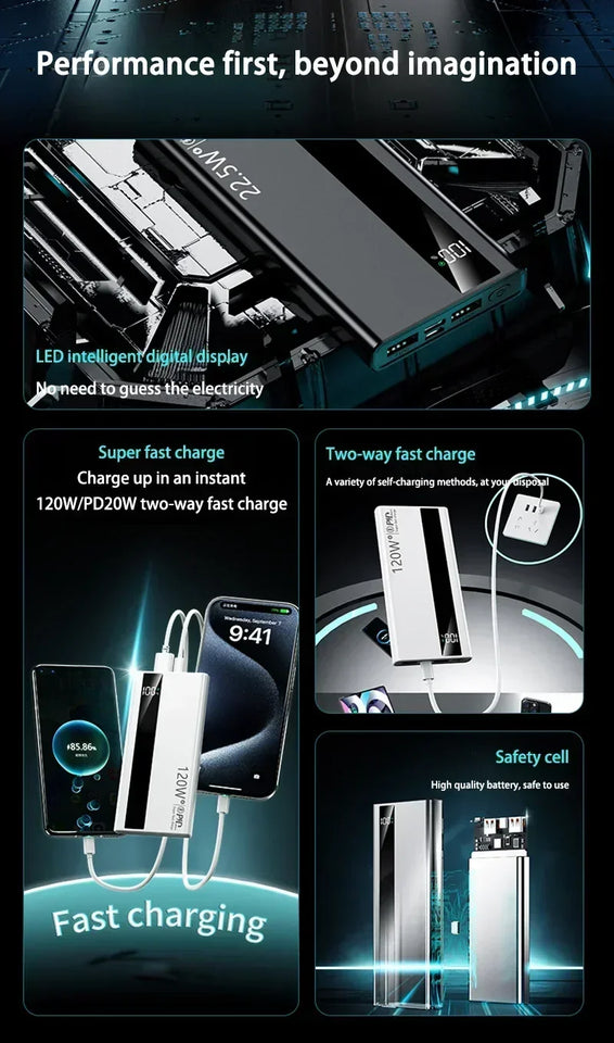500000mAh Power Bank 120W Fast Charging Large Capacity Power Bank PD 20W Suitable For All Mobile Phones Long Endurance