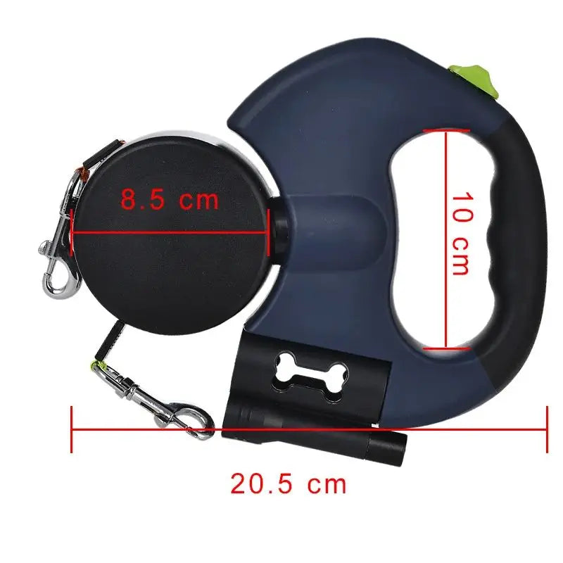 3M Dual Puppy Leash Automatic Small Dog Rope for 2 Dog Leash Multifunctional Strong Nylon Pet Rope with Night Light Bag Storage