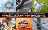 Garden Hose Stainless Steel Water Hose with 10 Functions Adjustable Spray Nozzle Heavy-Duty Metal Garden Hose for Yard Lawn