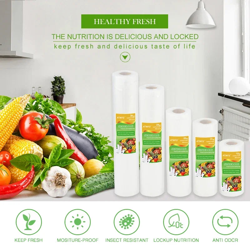 ATWFS Vacuum Bag Packaging Food Vacuum Sealer Bags for Food Storage Keep Products Fresh Bag 12/17/20/25/28cm*500cm 1 Roll