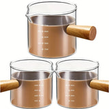 Small Measuring Cup With Scales, Wooden Handle Cup for Expresso Coffee, Milk & Sauce, Kitcken Utensil for Home & Cafe