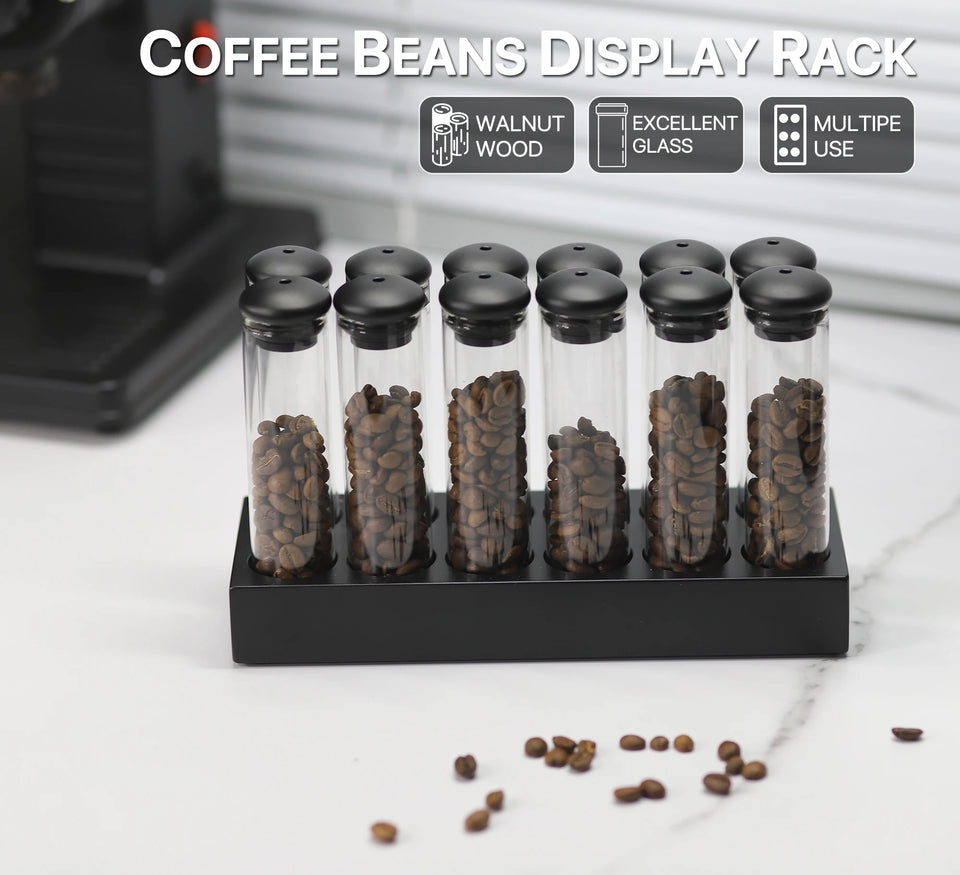 Coffee Beans Storage Container Display Rack Walnut Tea Tube Bottle Glass Espresso Coffee Accessories Tool Barista Coffeware Sets