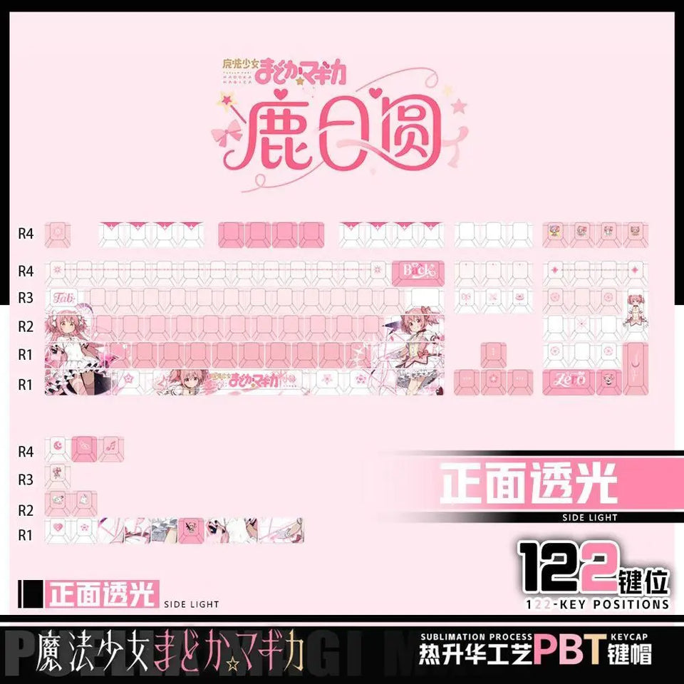 122 Keys Puella Magi Madoka Magica Custom Keycaps Cute Anime Game Chreey PBT Transparent Key Caps for Made68 Mad68 Wooting 60