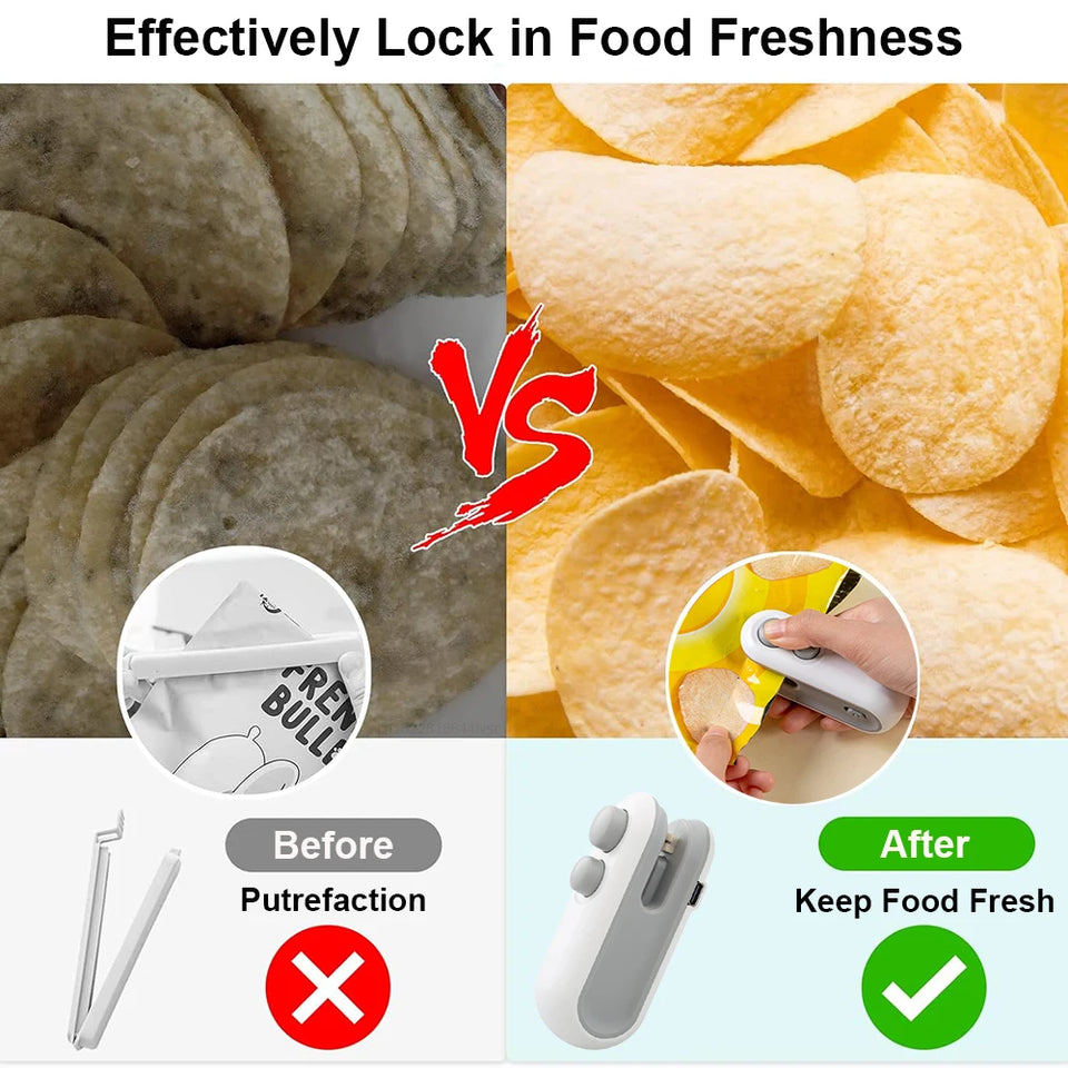 Mini Bag Sealer Portable Rechargeable Handheld Heat Vacuum Sealer 2 in 1 Sealer and Cutter for Plastic Bags Food Storage