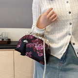 Chinese Style Embroidered Snap-button Shoulder Bags Cheongsam Traditional Exquisite Women's Handbag Red Bridal Pearl Wedding Bag