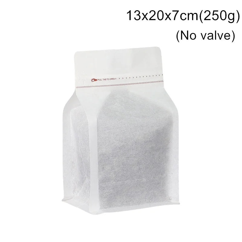 StoBag 50pcs White Cotton Paper Coffee Beans Packaging Bag with/No Valve Sealed for Powder Nuts Storage Stand Up Reusable Pouch