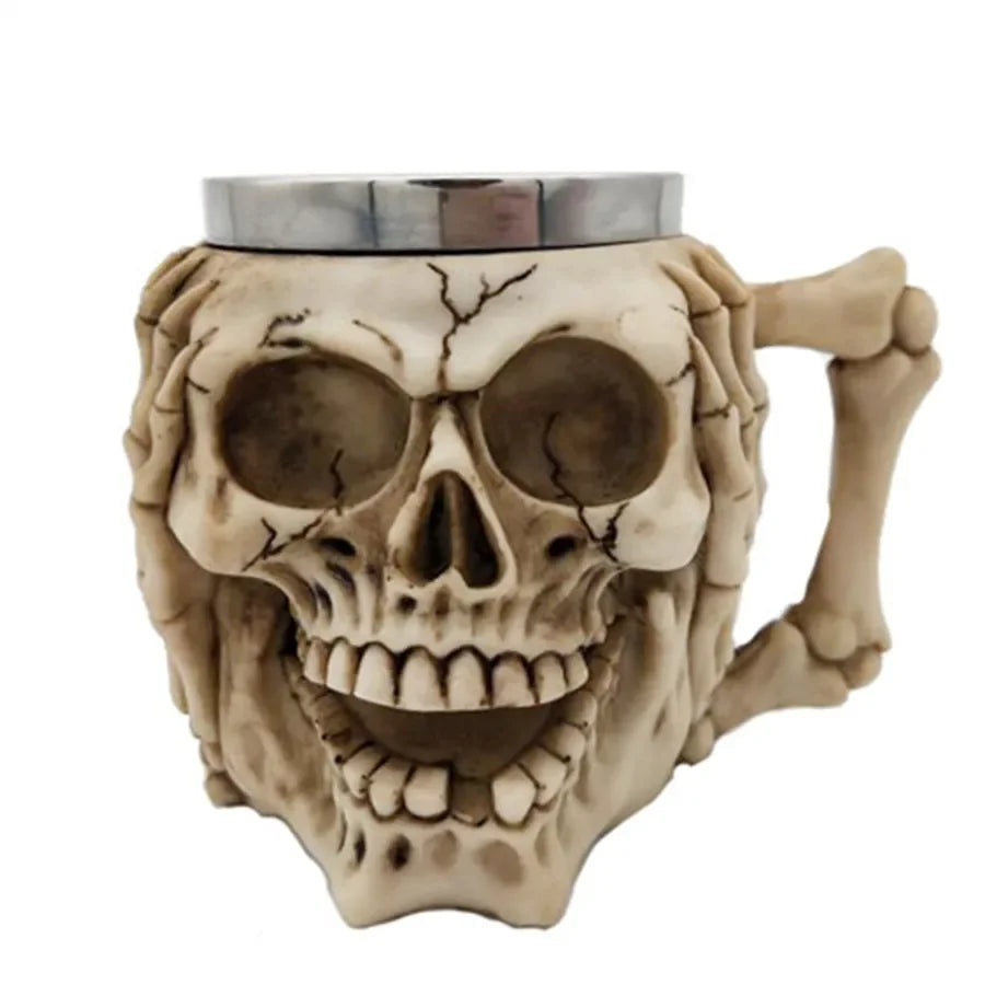 Creative Skull Mugs Cool Beer Mug 3D Resin & Stainless Steel Coffee Cups and Mugs Water Glass Wine Pub Bar Decoration Halloween