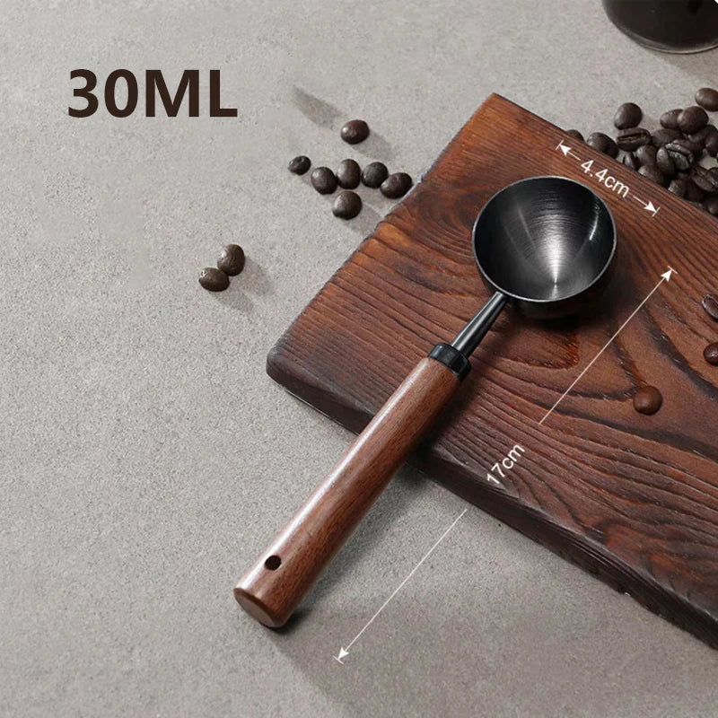 1pc New 304 Stainless Steel Measuring Spoon Coffee Bean Spoon 30ml Walnut Handle Coffee Powder Spoon Baking Spoon