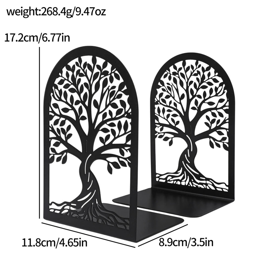 Tree of Life Decorative Bookends Bookends for Heavy Books Black Tree Metal Bookends Desk Organizer Library Decor Home Decor