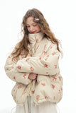 ELFSACK 2025 Winter New Arrivals Y2K Sweet Cute Solid Rose Bow Graphic Hoodless Half High Stand Collar Short Down Jacket For Wom
