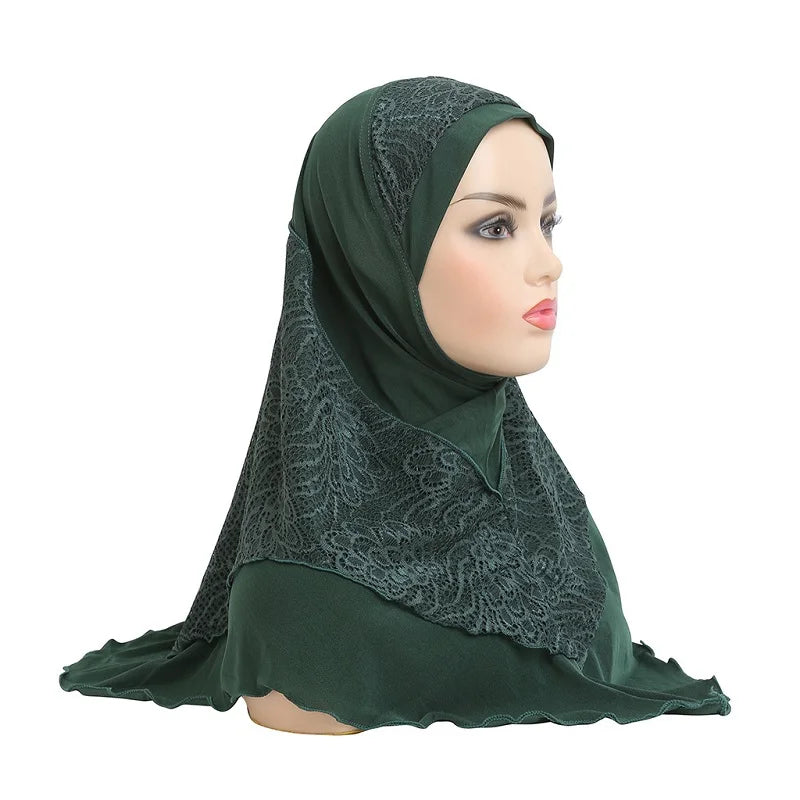 New Arrivals 70*60CM Women Crystal Hemp Turban Hats Lace Splicing Muslim Head Wrap Fashion Scarves Hijab For Lady