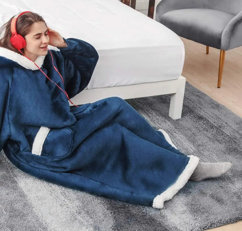 2025 Super Long Flannel Blanket with Sleeves Winter Hoodies Sweatshirt Women Men Pullover Fleece Giant TV Blanket Oversized New
