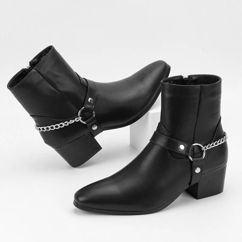 Fashion Men's Boots Designer Mid-Calf High Heel Boot 2025New Chelsea Boots Luxury Leather Boots for Men Big Size47 Botas Hombre