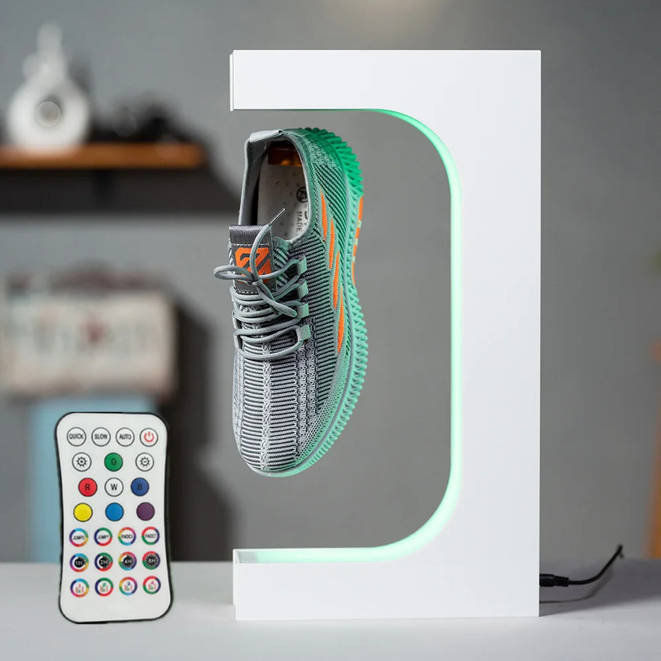 LED Floating Shoe Rack 360 Degree Auto Rotate Display Stand Shoes Shop Sample Showcase Shoes Rack Sneaker Storage